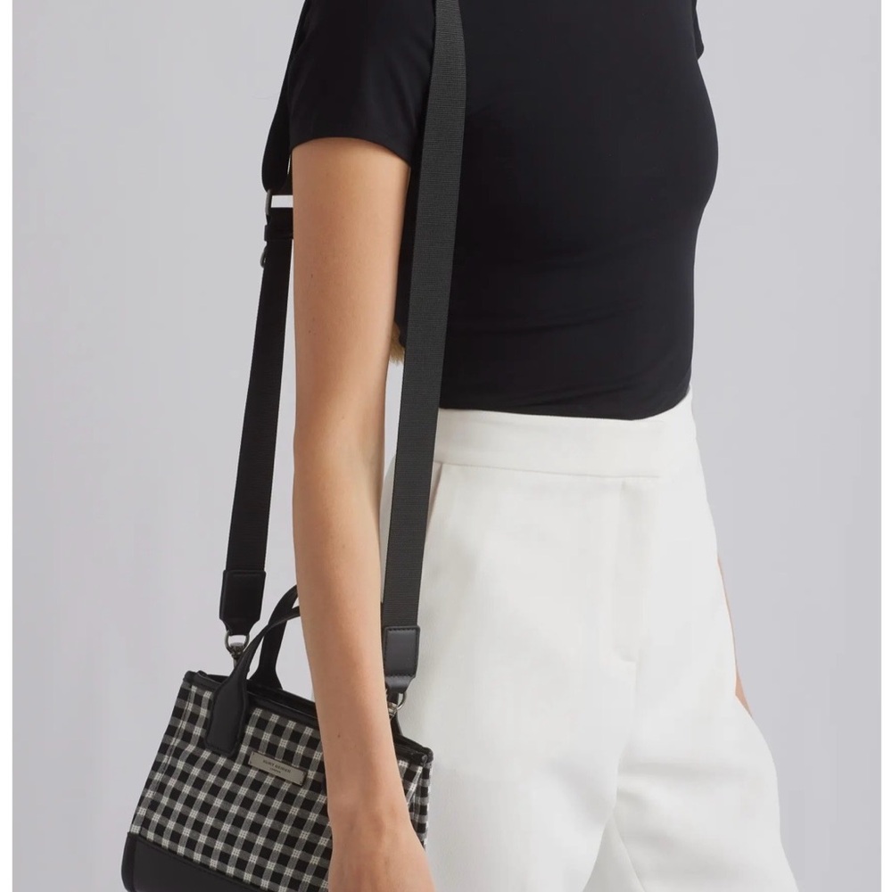 Kurt Geiger London Surrey Small Tote Bag in black-and-white gingham. - Picture 7 of 7